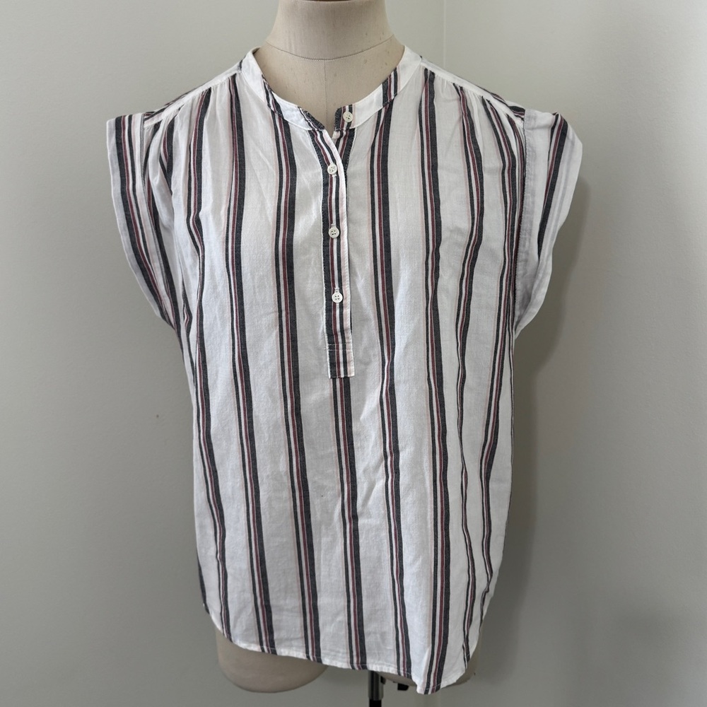 Xirena Small Merrik Top Striped Sleeveless Button Popover Classic Minimalist
